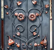 Дверь с ковкой и медным орнаментом